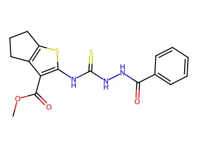 methyl 2-(benzamidocarbamothioylamino)-5,6-dihydro-4H-cyclopenta[b]thiophene-3-carboxylate structure