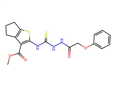methyl 2-({[(2-phenoxyacetylamino)amino]thioxomethyl}amino)-4,5,6-trihydrocycl openta[2,1-b]thiophene-3-carboxylate structure