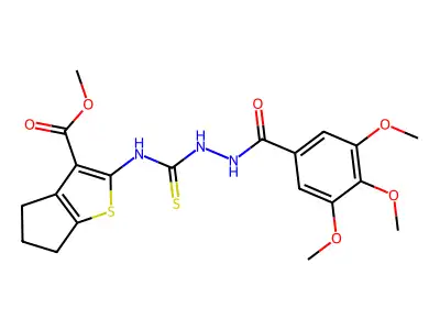 methyl 2-(2-(3,4,5-trimethoxybenzoyl)hydrazinecarbothioamido)-5,6-dihydro-4H-cyclopenta[b]thiophene-3-carboxylate structure