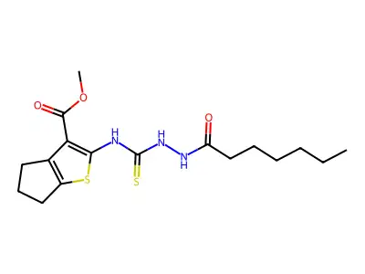 methyl 2-({[(heptanoylamino)amino]thioxomethyl}amino)-4,5,6-trihydrocyclopenta [2,1-b]thiophene-3-carboxylate structure