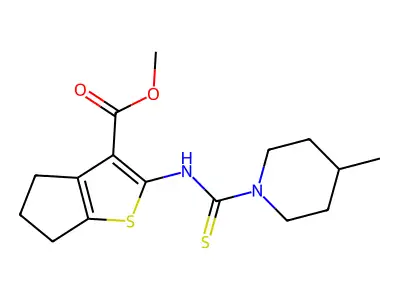 methyl 2-(4-methylpiperidine-1-carbothioamido)-5,6-dihydro-4H-cyclopenta[b]thiophene-3-carboxylate structure