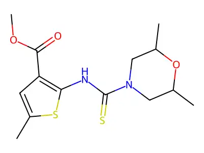 methyl 2-(2,6-dimethylmorpholine-4-carbothioamido)-5-methylthiophene-3-carboxylate structure