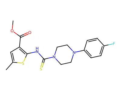 methyl 2-(4-(4-fluorophenyl)piperazine-1-carbothioamido)-5-methylthiophene-3-carboxylate structure