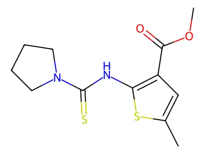 Methyl 5-methyl-2-[(pyrrolidinylthioxomethyl)amino]thiophene-3-carboxylate structure
