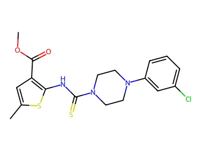 methyl 2-(4-(3-chlorophenyl)piperazine-1-carbothioamido)-5-methylthiophene-3-carboxylate structure