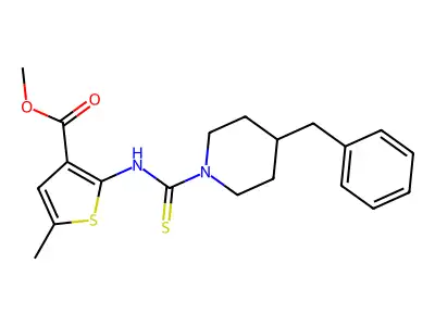 methyl 2-(4-benzylpiperidine-1-carbothioamido)-5-methylthiophene-3-carboxylate structure
