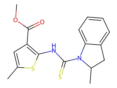 methyl 5-methyl-2-{[(2-methyl-2,3-dihydro-1H-indol-1-yl)carbonothioyl]amino}thiophene-3-carboxylate structure