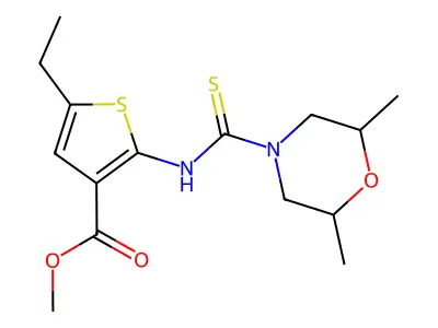 methyl 2-{[(2,6-dimethylmorpholin-4-yl)carbonothioyl]amino}-5-ethylthiophene-3-carboxylate structure