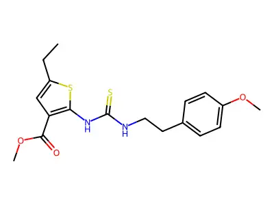 methyl 5-ethyl-2-(3-(4-methoxyphenethyl)thioureido)thiophene-3-carboxylate structure