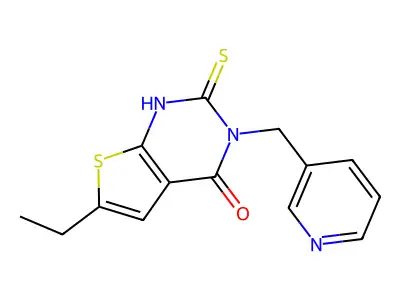 6-ethyl-3-(pyridin-3-ylmethyl)-2-sulfanylthieno[2,3-d]pyrimidin-4(3H)-one structure