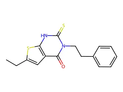 6-ethyl-3-(2-phenylethyl)-2-sulfanyl-3H,4H-thieno[2,3-d]pyrimidin-4-one structure
