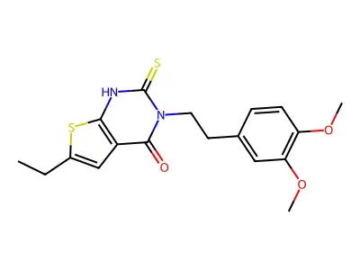 3-[2-(3,4-dimethoxyphenyl)ethyl]-6-ethyl-2-sulfanyl-3H,4H-thieno[2,3-d]pyrimidin-4-one structure