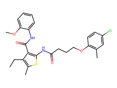 2-[4-(4-chloro-2-methylphenoxy)butanoylamino]-4-ethyl-N-(2-methoxyphenyl)-5-methylthiophene-3-carboxamide structure
