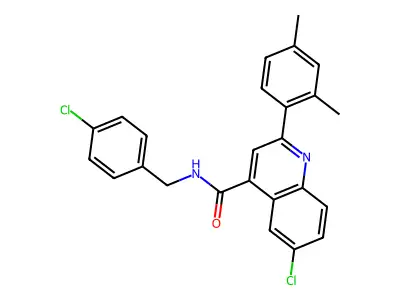 6-chloro-N-[(4-chlorophenyl)methyl]-2-(2,4-dimethylphenyl)quinoline-4-carboxamide structure