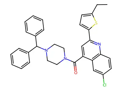 (4-benzhydrylpiperazin-1-yl)-[6-chloro-2-(5-ethylthiophen-2-yl)quinolin-4-yl]methanone structure