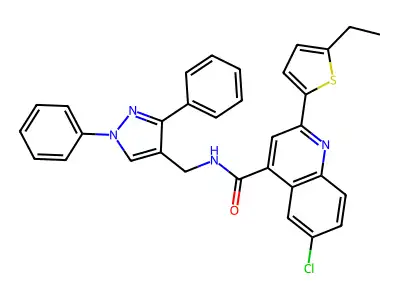 6-chloro-N-[(1,3-diphenylpyrazol-4-yl)methyl]-2-(5-ethylthiophen-2-yl)quinoline-4-carboxamide structure