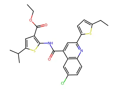 ethyl 2-({[6-chloro-2-(5-ethylthiophen-2-yl)quinolin-4-yl]carbonyl}amino)-5-(propan-2-yl)thiophene-3-carboxylate structure