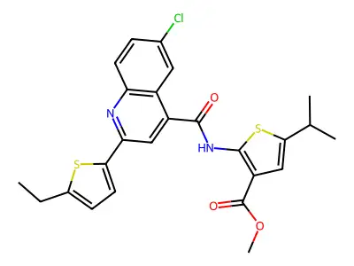 methyl 2-({[6-chloro-2-(5-ethylthiophen-2-yl)quinolin-4-yl]carbonyl}amino)-5-(propan-2-yl)thiophene-3-carboxylate structure