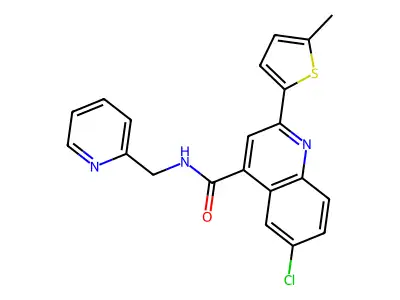 6-chloro-2-(5-methylthiophen-2-yl)-N-(pyridin-2-ylmethyl)quinoline-4-carboxamide structure