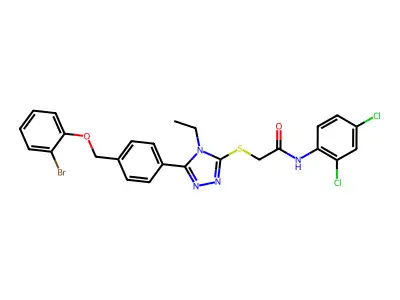 2-[[5-[4-[(2-bromophenoxy)methyl]phenyl]-4-ethyl-1,2,4-triazol-3-yl]sulfanyl]-N-(2,4-dichlorophenyl)acetamide structure