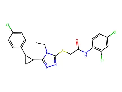 2-({5-[2-(4-chlorophenyl)cyclopropyl]-4-ethyl-4H-1,2,4-triazol-3-yl}sulfanyl)-N-(2,4-dichlorophenyl)acetamide structure