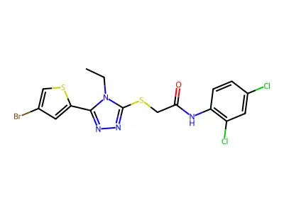 2-[[5-(4-bromothiophen-2-yl)-4-ethyl-1,2,4-triazol-3-yl]sulfanyl]-N-(2,4-dichlorophenyl)acetamide structure