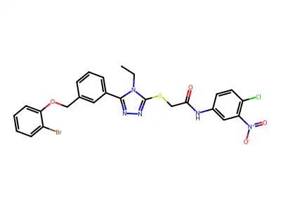 2-[[5-[3-[(2-bromophenoxy)methyl]phenyl]-4-ethyl-1,2,4-triazol-3-yl]sulfanyl]-N-(4-chloro-3-nitrophenyl)acetamide structure