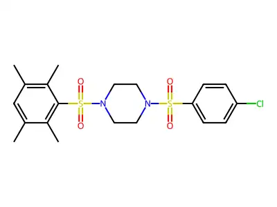 1-(4-Chlorophenyl)sulfonyl-4-(2,3,5,6-tetramethylphenyl)sulfonylpiperazine structure