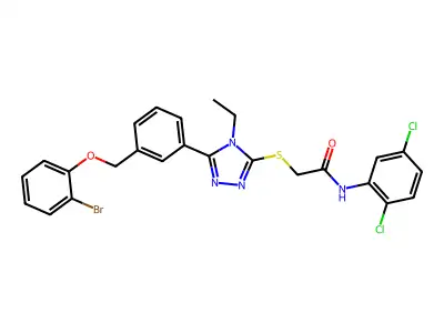 2-[[5-[3-[(2-bromophenoxy)methyl]phenyl]-4-ethyl-1,2,4-triazol-3-yl]sulfanyl]-N-(2,5-dichlorophenyl)acetamide structure