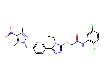 N-(2,5-dichlorophenyl)-2-[[5-[4-[(3,5-dimethyl-4-nitropyrazol-1-yl)methyl]phenyl]-4-ethyl-1,2,4-triazol-3-yl]sulfanyl]acetamide structure