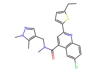 6-chloro-N-[(1,5-dimethyl-1H-pyrazol-4-yl)methyl]-2-(5-ethylthiophen-2-yl)-N-methylquinoline-4-carboxamide structure