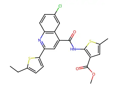 methyl 2-({[6-chloro-2-(5-ethylthiophen-2-yl)quinolin-4-yl]carbonyl}amino)-5-methylthiophene-3-carboxylate structure