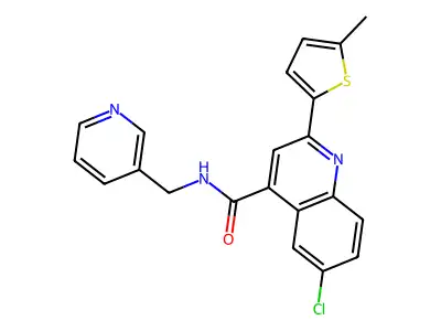 6-chloro-2-(5-methylthiophen-2-yl)-N-(pyridin-3-ylmethyl)quinoline-4-carboxamide structure