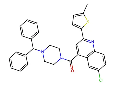 (4-benzhydrylpiperazin-1-yl)-[6-chloro-2-(5-methylthiophen-2-yl)quinolin-4-yl]methanone structure