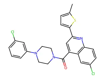 [6-chloro-2-(5-methylthiophen-2-yl)quinolin-4-yl]-[4-(3-chlorophenyl)piperazin-1-yl]methanone structure