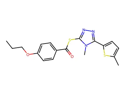4-methyl-5-(5-methyl(2-thienyl))(1,2,4-triazol-3-ylthio) 4-propoxyphenyl keton e structure
