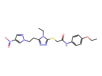 N-(4-ethoxyphenyl)-2-({4-ethyl-5-[2-(4-nitro-1H-pyrazol-1-yl)ethyl]-4H-1,2,4-triazol-3-yl}sulfanyl)acetamide structure
