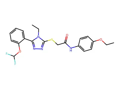 2-[[5-[2-(difluoromethoxy)phenyl]-4-ethyl-1,2,4-triazol-3-yl]sulfanyl]-N-(4-ethoxyphenyl)acetamide structure