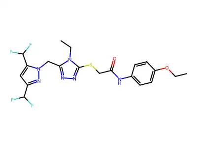 2-[[5-[[3,5-bis(difluoromethyl)pyrazol-1-yl]methyl]-4-ethyl-1,2,4-triazol-3-yl]sulfanyl]-N-(4-ethoxyphenyl)acetamide structure