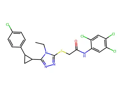 2-({5-[2-(4-chlorophenyl)cyclopropyl]-4-ethyl-4H-1,2,4-triazol-3-yl}sulfanyl)-N-(2,4,5-trichlorophenyl)acetamide structure