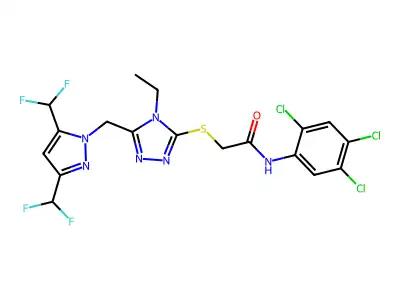 2-[[5-[[3,5-bis(difluoromethyl)pyrazol-1-yl]methyl]-4-ethyl-1,2,4-triazol-3-yl]sulfanyl]-N-(2,4,5-trichlorophenyl)acetamide structure