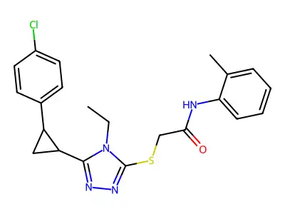 2-({5-[2-(4-chlorophenyl)cyclopropyl]-4-ethyl-4H-1,2,4-triazol-3-yl}sulfanyl)-N-(2-methylphenyl)acetamide structure