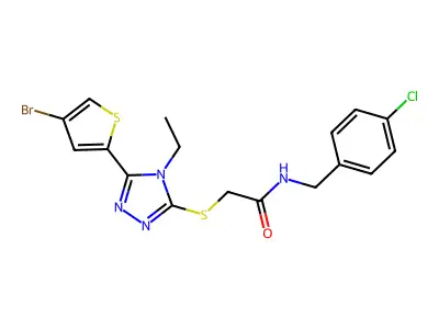 2-[[5-(4-bromothiophen-2-yl)-4-ethyl-1,2,4-triazol-3-yl]sulfanyl]-N-[(4-chlorophenyl)methyl]acetamide structure