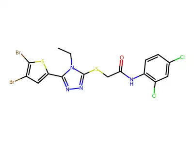 2-[[5-(4,5-dibromothiophen-2-yl)-4-ethyl-1,2,4-triazol-3-yl]sulfanyl]-N-(2,4-dichlorophenyl)acetamide structure