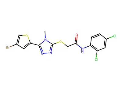2-[[5-(4-bromothiophen-2-yl)-4-methyl-1,2,4-triazol-3-yl]sulfanyl]-N-(2,4-dichlorophenyl)acetamide structure