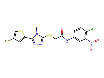 2-[[5-(4-bromothiophen-2-yl)-4-methyl-1,2,4-triazol-3-yl]sulfanyl]-N-(4-chloro-3-nitrophenyl)acetamide structure