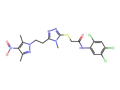 2-[[5-[2-(3,5-dimethyl-4-nitropyrazol-1-yl)ethyl]-4-methyl-1,2,4-triazol-3-yl]sulfanyl]-N-(2,4,5-trichlorophenyl)acetamide structure
