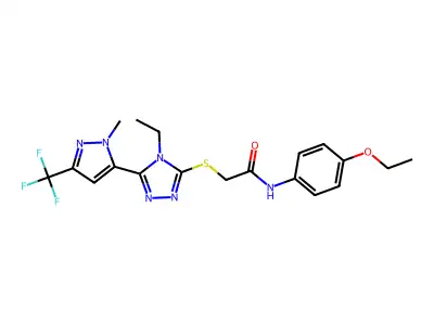N-(4-ethoxyphenyl)-2-({4-ethyl-5-[1-methyl-3-(trifluoromethyl)-1H-pyrazol-5-yl]-4H-1,2,4-triazol-3-yl}sulfanyl)acetamide structure