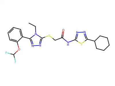 N-(5-cyclohexyl-1,3,4-thiadiazol-2-yl)-2-[[5-[2-(difluoromethoxy)phenyl]-4-ethyl-1,2,4-triazol-3-yl]sulfanyl]acetamide structure