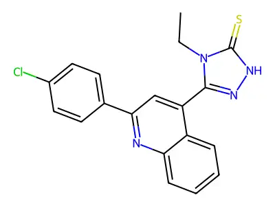 3-[2-(4-chlorophenyl)quinolin-4-yl]-4-ethyl-1H-1,2,4-triazole-5-thione structure